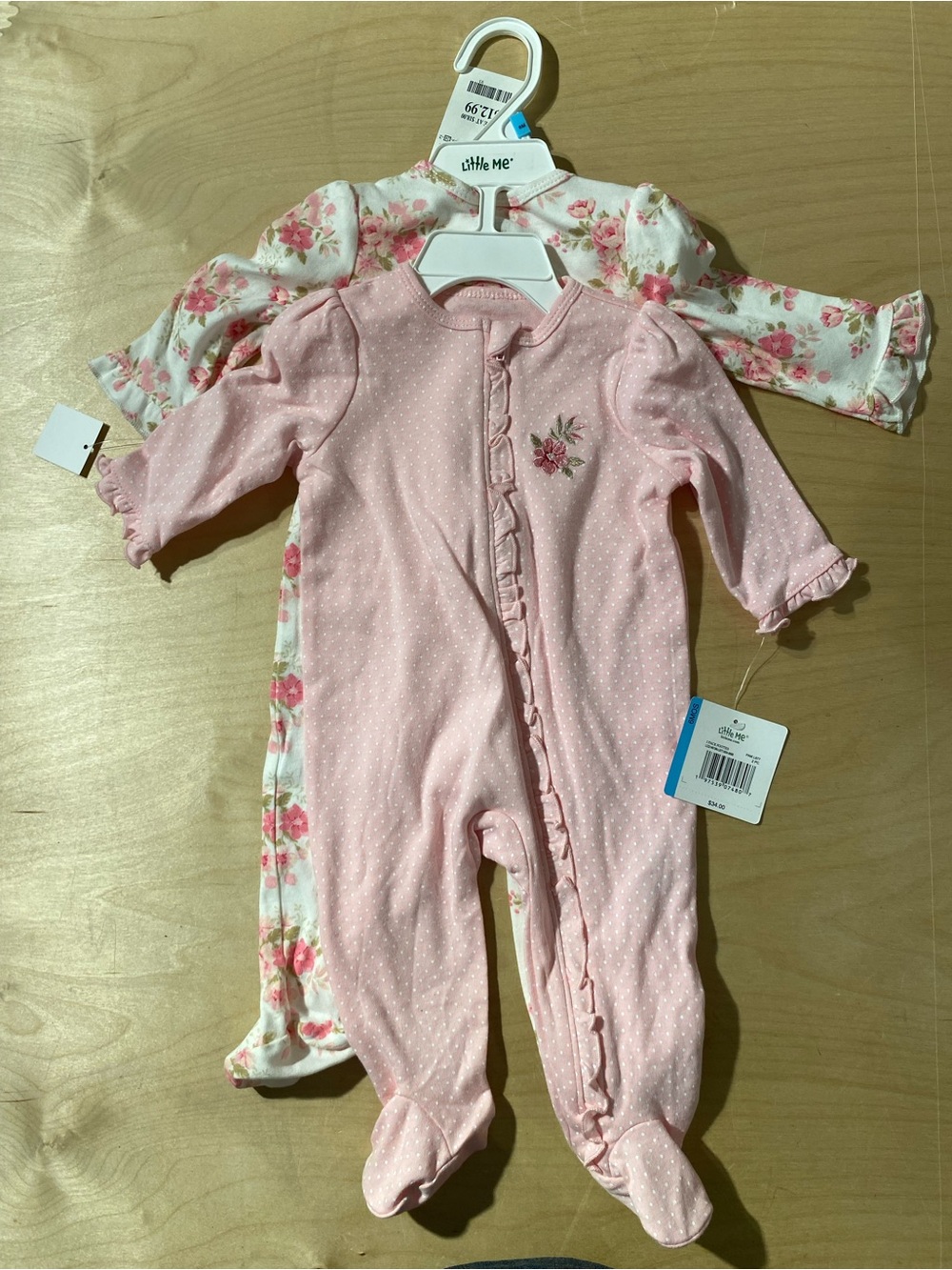 Little Me Baby Girls Pink Floral Footed One-Piece (2-Pack) 6 Months (W)